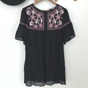entrance Boutique Dress Embroidered Floral Short Sleeve‎ Boho Bohemian small